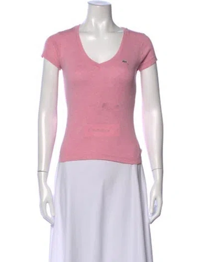 Pre-owned Lacoste V-neck Short Sleeve T-shirt In Pink