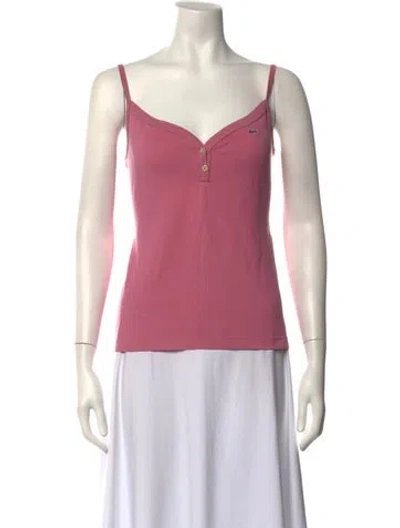 Pre-owned Lacoste V-neck Sleeveless Polo In Pink