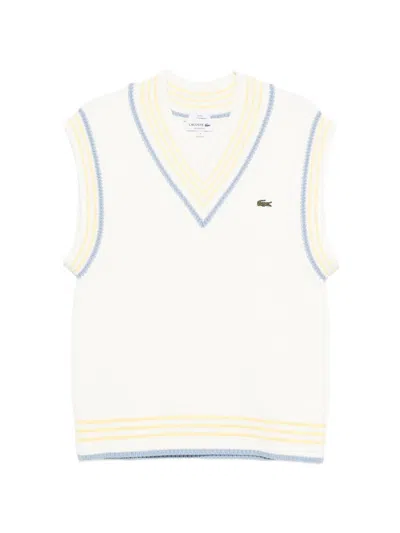 Lacoste V-neck Striped Knitted Vest In White
