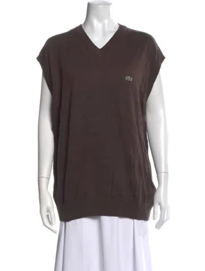 Pre-owned Lacoste V-neck Sweater In Brown