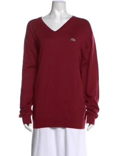 Pre-owned Lacoste V-neck Sweater W/ Tags In Red