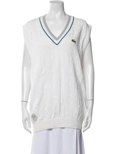 Pre-owned Lacoste V-neck Sweater In White