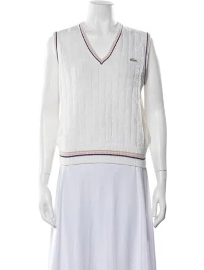 Pre-owned Lacoste V-neck Sweater In White