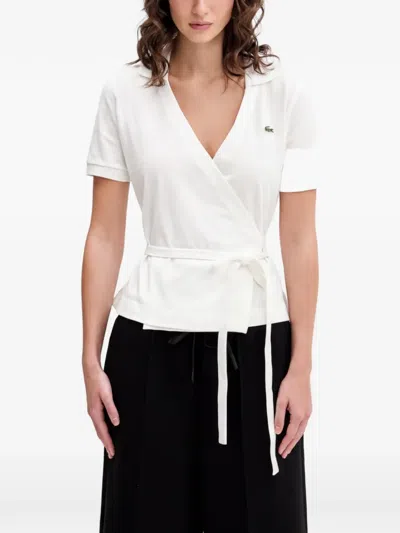 Lacoste V-neck Tie-detail Top In White
