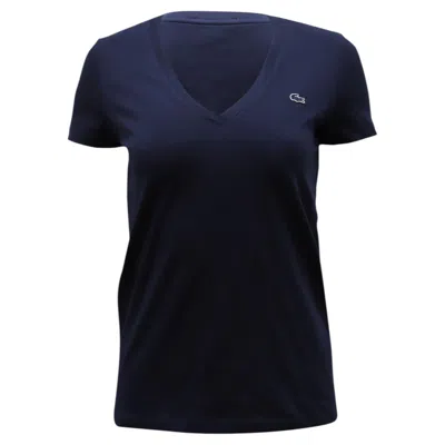 Pre-owned Lacoste V-neck Top In Navy Blue Cotton