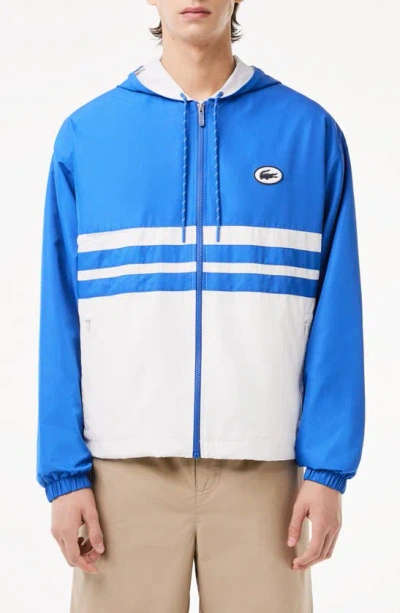 Lacoste Water Repellent Colourblock Hooded Jacket In Itv Ladigue/ Farine