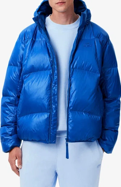 Lacoste Water Repellent Down Short Puffer Jacket In Blue