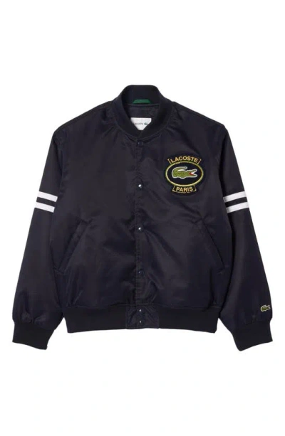 Lacoste Padded Showerproof Archive Badge Bomber Jacket - Xs In Dark Blue