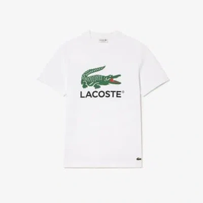 Lacoste White Big Crocodile Printed T Shirt