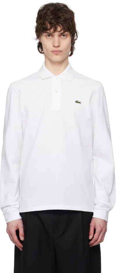 Lacoste White Classic Fit Long Sleeve Polo In 001 White