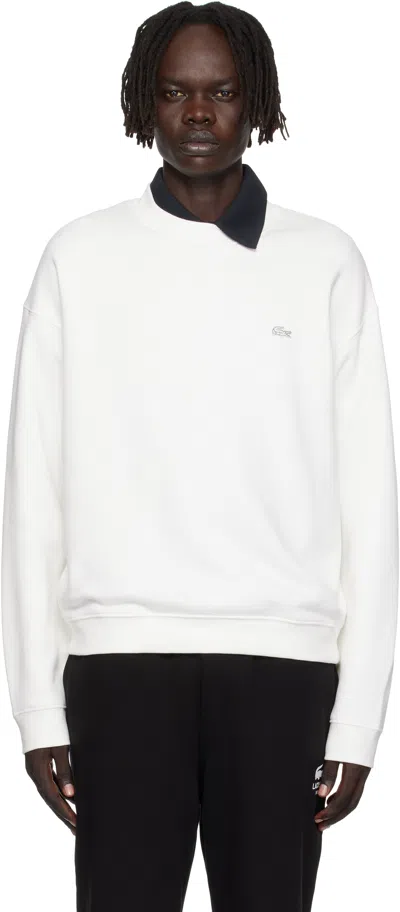 Lacoste White Loose Fit Heavy Fleece Sweatshirt