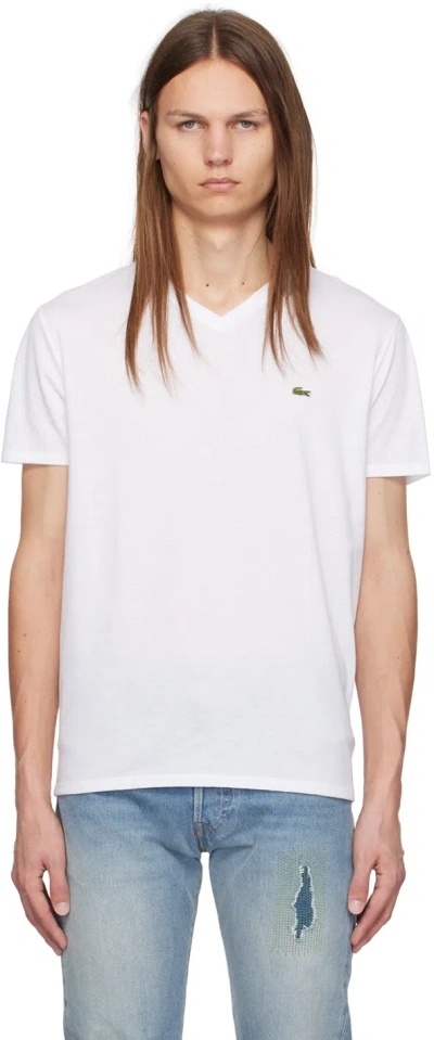Lacoste White V-neck T-shirt In 001