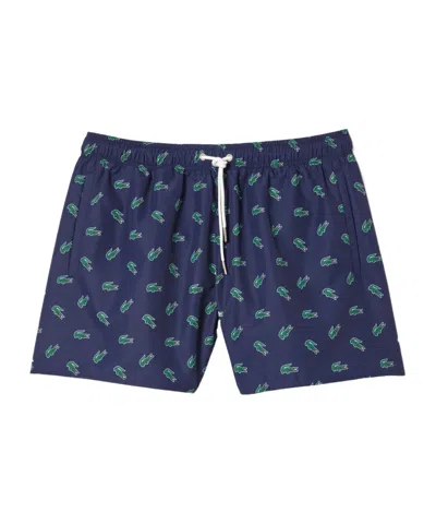 Lacoste Wide-leg Swimming Trunks In Blue