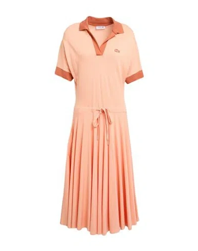 Lacoste Woman Midi Dress Apricot Size L Lyocell, Cotton, Elastane In Orange