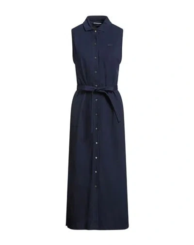 Lacoste Woman Midi Dress Midnight Blue Size 6 Cotton, Elastane