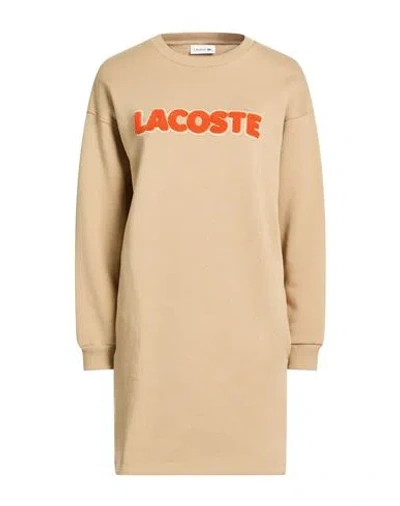 Lacoste Woman Mini Dress Beige Size 8 Cotton, Polyester In Neutral