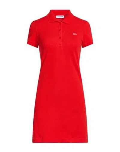 Lacoste Woman Mini Dress Tomato Red Size 6 Cotton, Elastane