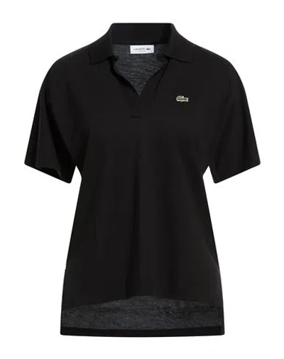 Lacoste Woman Polo Shirt Black Size L Lyocell, Cotton