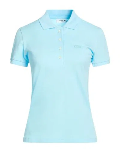 Lacoste Woman Polo Shirt Light Blue Size 4 Cotton, Elastane