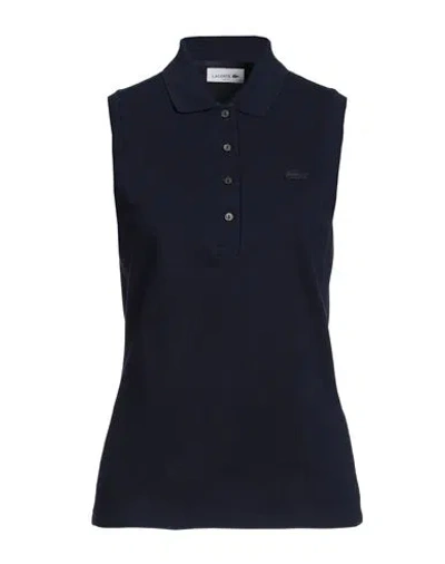 Lacoste Woman Polo Shirt Navy Blue Size 8 Cotton, Elastane