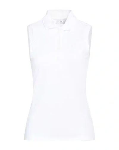 Lacoste Woman Polo Shirt White Size 6 Cotton, Elastane