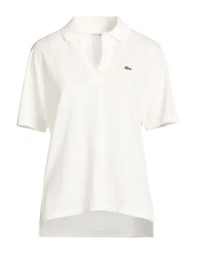 Lacoste Woman Polo Shirt White Size L Lyocell, Cotton