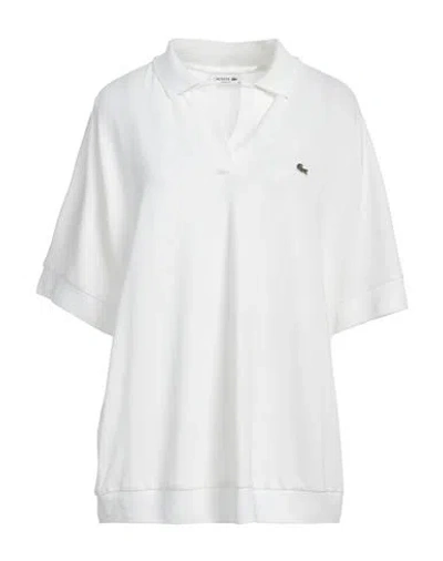 Lacoste Woman Polo Shirt White Size L Lyocell, Cotton, Elastane