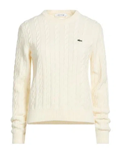 Lacoste Woman Sweater Cream Size 6 Wool, Cotton, Polyamide In Neutral