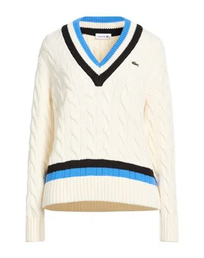 Lacoste Woman Sweater Ivory Size 6 Wool, Acrylic, Polyester In Neutral