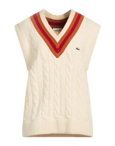 Lacoste Woman Sweater Ivory Size 8 Wool In Multi