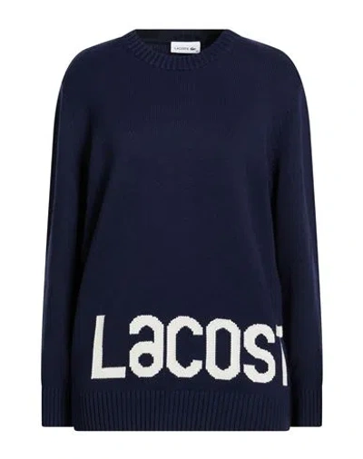 Lacoste Woman Sweater Navy Size 8 Cotton, Wool In Blue