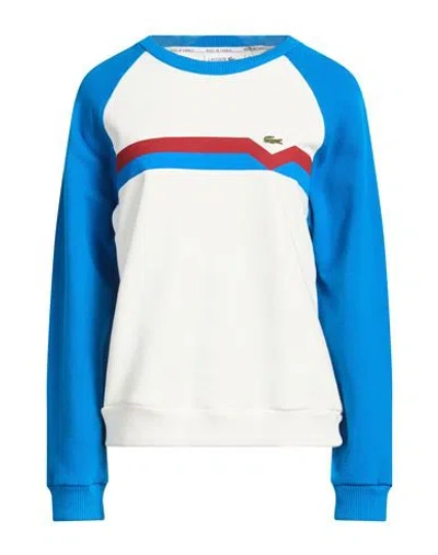 Lacoste Woman Sweatshirt White Size 10 Cotton, Elastane In Blue