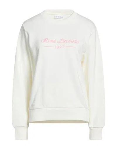 Lacoste Woman Sweatshirt White Size 8 Cotton In Neutral