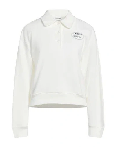 Lacoste Woman Sweatshirt White Size 8 Cotton In Neutral