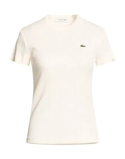 Lacoste Woman T-shirt Ivory Size 10 Cotton In White