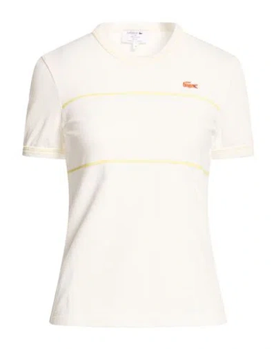 Lacoste Woman T-shirt Off White Size 6 Cotton, Elastane