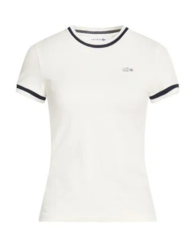 Lacoste Woman T-shirt White Size 10 Cotton, Elastane