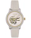 Lacoste 12.12 Automatic Off White Leather Strap Watch, 38mm In White