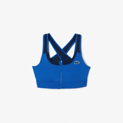 Lacoste Women's Colorblock Zip Sports Bra In Blue