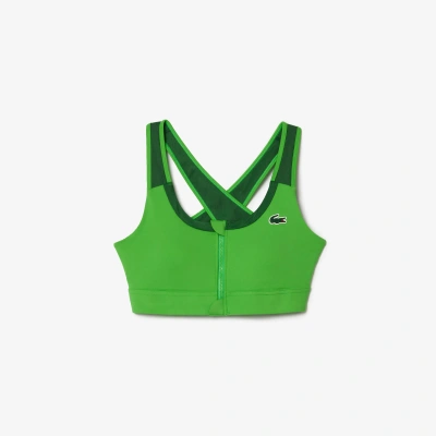Lacoste Zipped Colorblock Sport Bralette In Green
