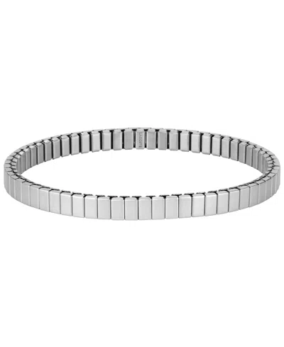 Lacoste Women's Courtline Gold-tone Stainless Steel Green Enamel And Crystal Baguette Stretch Band Bracelet In Silver