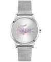 Lacoste Women's Crocodelle Silver Tone Stainless Steel Mesh Bracelet Watch, 36mm In Silver