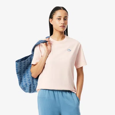 Lacoste Women's Crocodile Print Jersey T-shirt - 42 In Pink