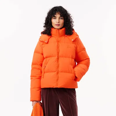 Lacoste Women's Relaxed Fit Hooded Down Jacket - 34 In Orange