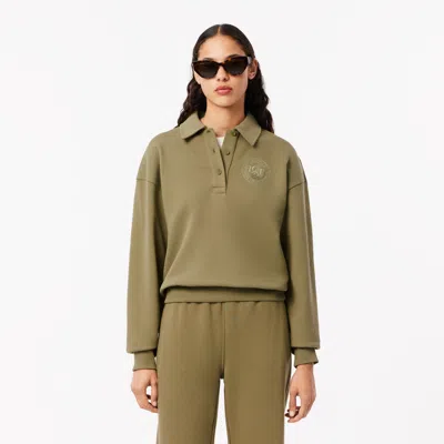 Lacoste Women's Embroidered Fleece Polo Sweatshirt - 40 In Green