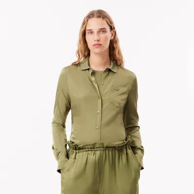 Lacoste Women's Slim Fit Ribbed Collar Shirt - 32 In Green