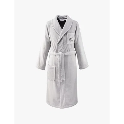 Lacoste Womens Gris L René Logo-embroidered Cotton-terry Bathrobe