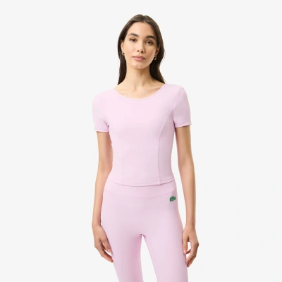 Lacoste Women's  X Bandier Short Sleeve Crop Top In Pink