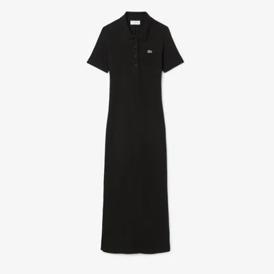 Lacoste Ribbed Polo Maxi Dress In Black