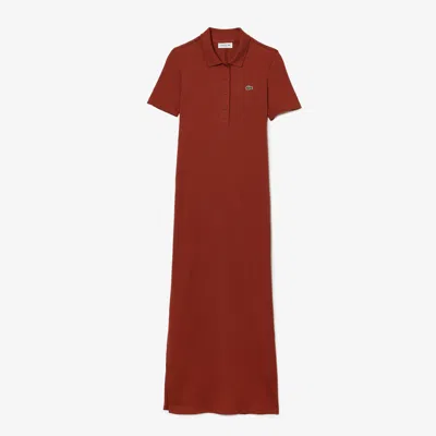 Lacoste Women's Long Ribbed Cotton Polo Dress - 38 In Brown